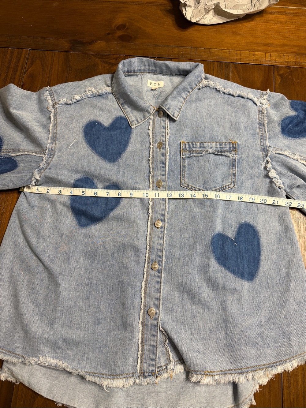 POL Light Blue Denim Shirt with Dark Blue Heart Motifs - Picture 2 of 7